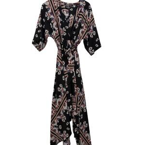 Lulus Women's Maxi Timeless Wrap Dress Black Floral Long‎ Sleeve Size S #142